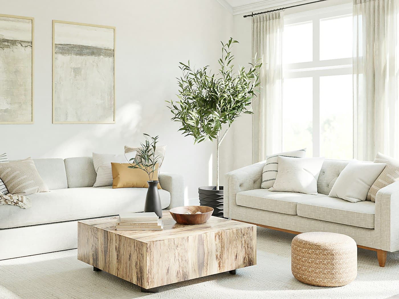 Bright, tidy apartment living room after a residential clean
